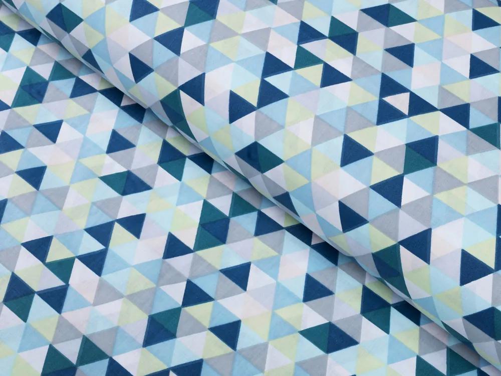 Biante Detské bavlnené posteľné obliečky do postieľky Sandra SA-331 Modro-tyrkysovo-žlté trojuholníčky Do postieľky 100x135 a 40x60 cm