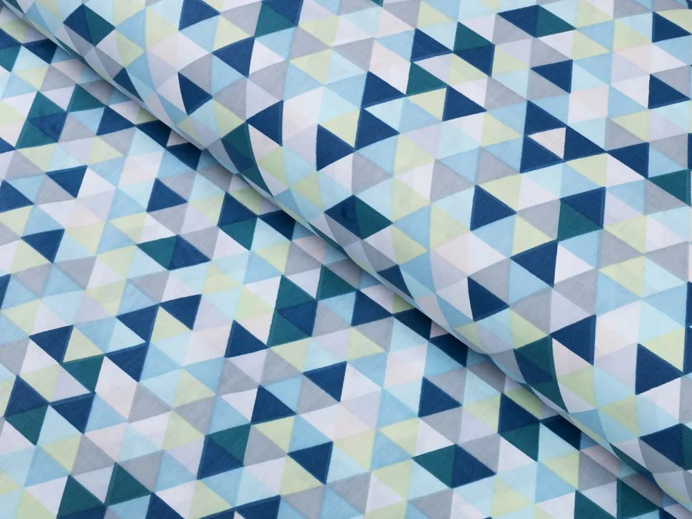 Biante Detské bavlnené posteľné obliečky do postieľky Sandra SA-331 Modro-tyrkysovo-žlté trojuholníčky Do postieľky 90x130 a 40x60 cm