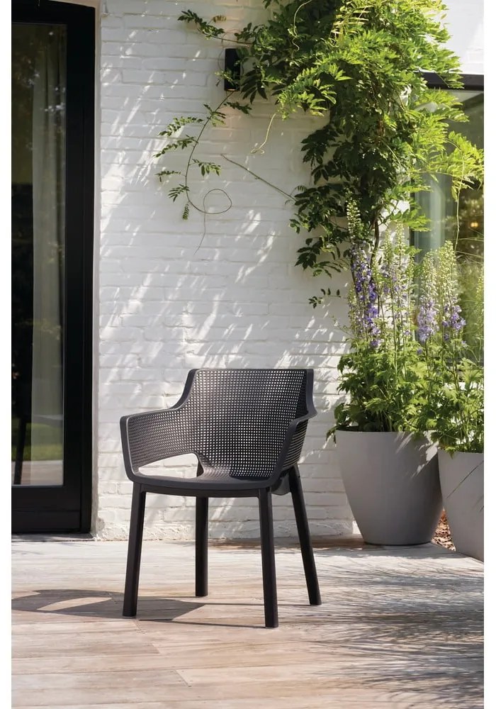 Tmavosivá plastová záhradná stolička Elisa – Keter