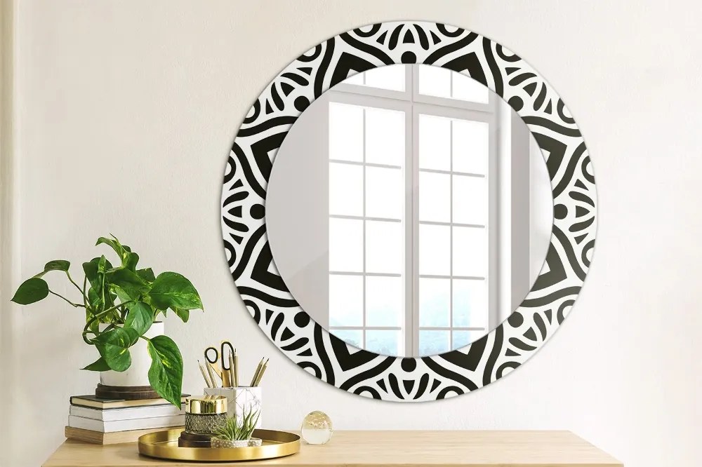 Okrúhle ozdobné zrkadlo Čierna geometrická ozdoba fi 60 cm
