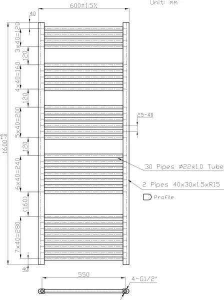Novaservis - Kúpeľňový rebríkový radiátor 836W/230V 160x60 cm biely rovný