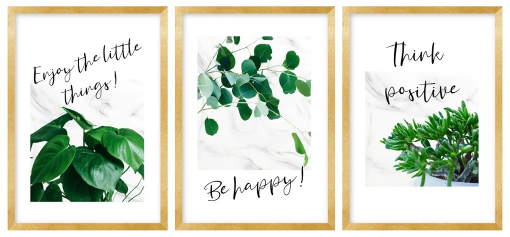 Gario Sada plagátov Be happy - 3 dielna Farba rámu: Bez rámu, Rozmery: 99 x 45 cm