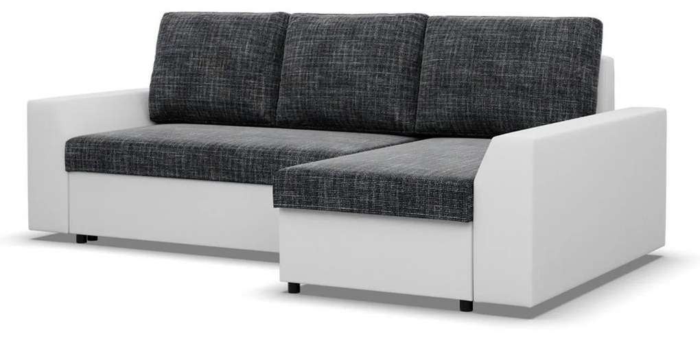 Rohová rozkladacia sedacia súprava PAUL látka v kombinácii s eko-kožou Pravá Sivá/biela I