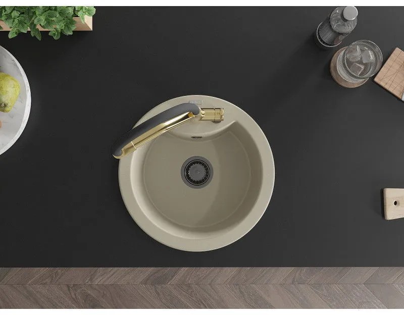 Mexen Diego, 1-komorový granitový drez 488x488x167 mm a drezová batéria Duo, béžová, 6512-69-671701-57-B