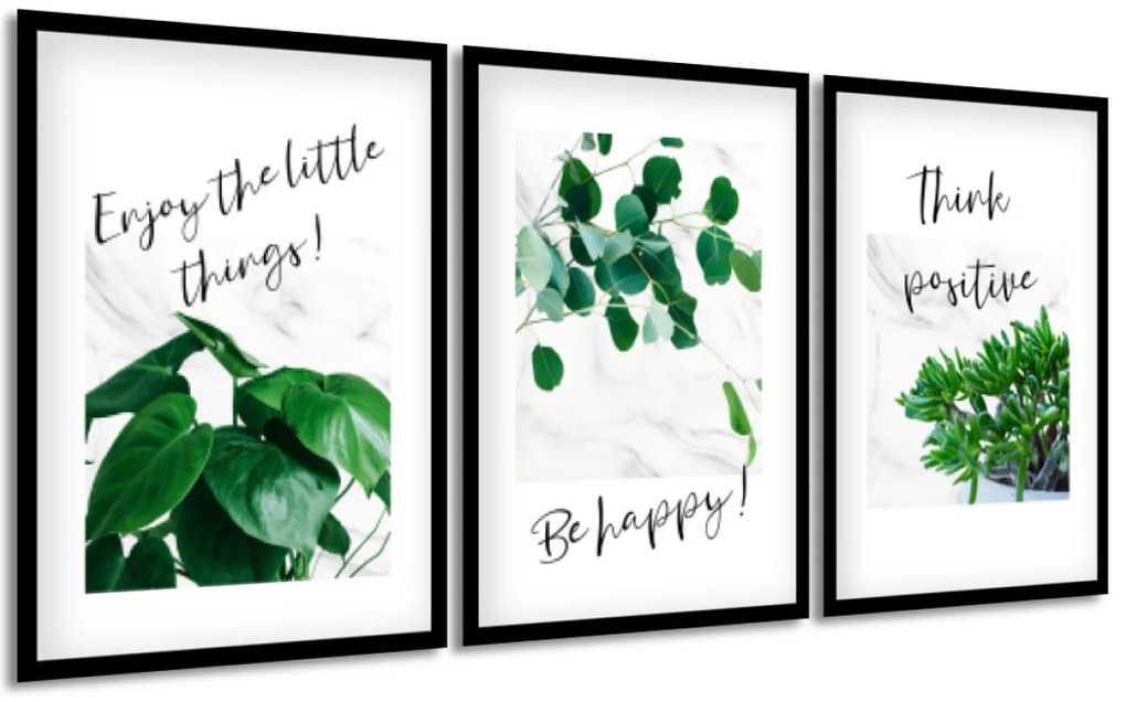 Gario Sada plagátov Be happy - 3 dielna Farba rámu: Rustikálna, Veľkosť: 99 x 45 cm