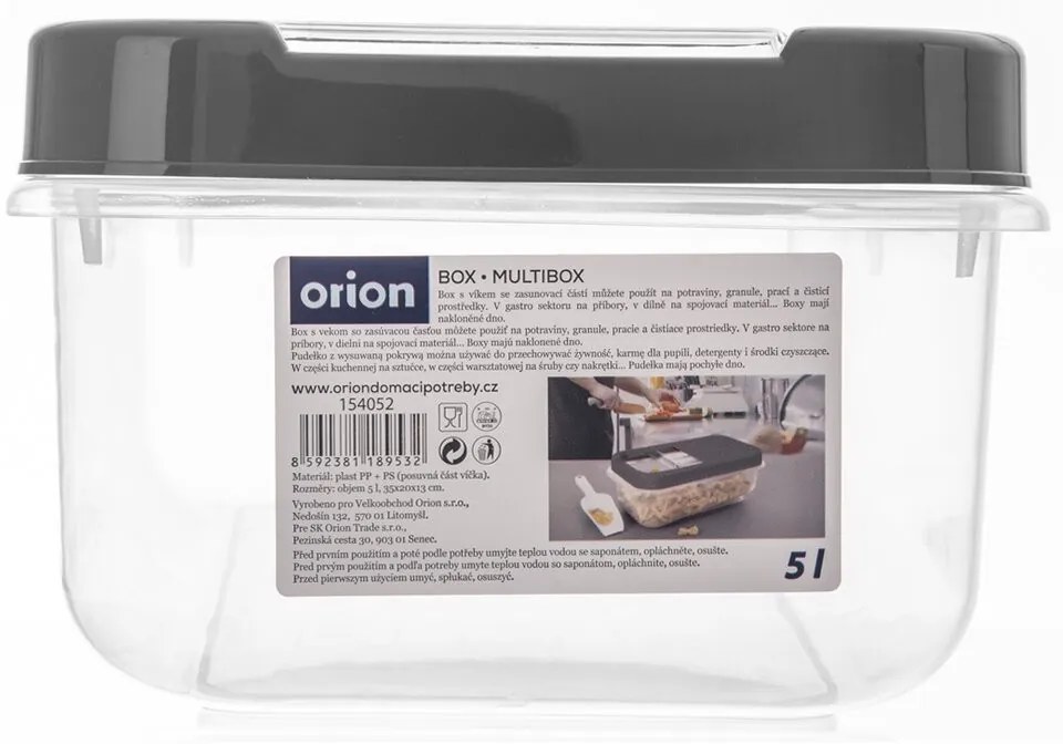 2. akosť - Dóza na potraviny, veľkokapacitný box SLOP, sivé posuvné veko - 5 l (vada+prasklina)