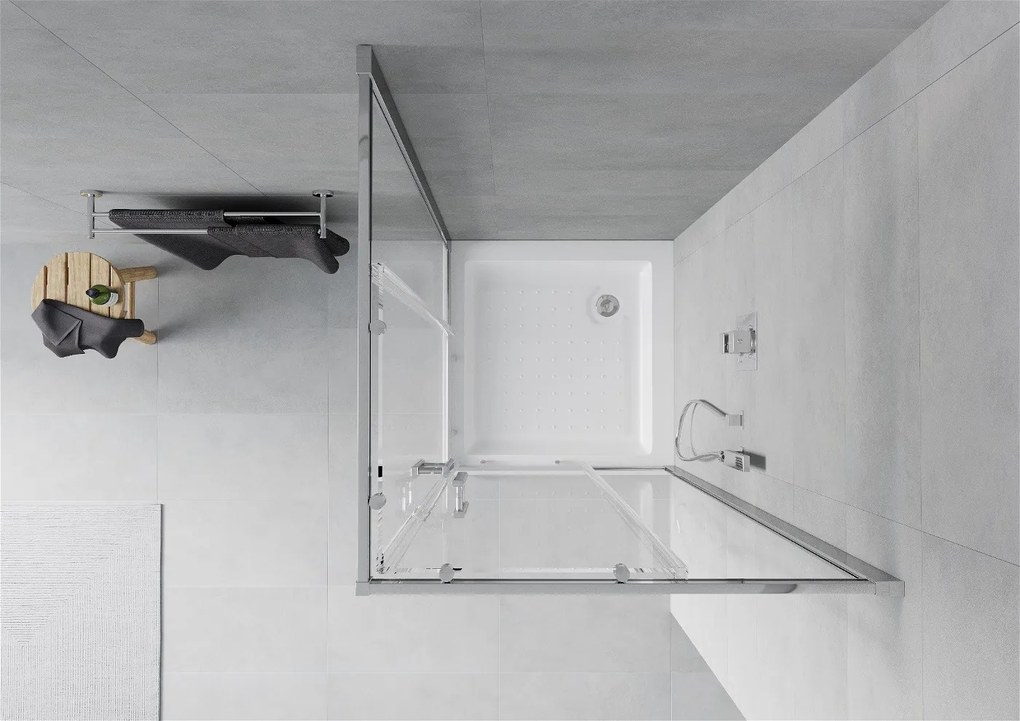 Mexen Rio, štvorcový sprchovací kút s posuvnými dverami 80 x 80 cm, 5mm číre sklo, chrómový profil + biela vysoká sprchová vanička Rio, 860-080-080-01-00-4510