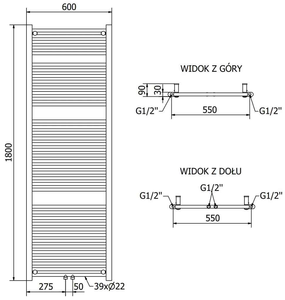 Mexen Mars, vykurovacie teleso 1800x600 mm, 752 W, zlatá lesklá, W110-1800-600-00-50