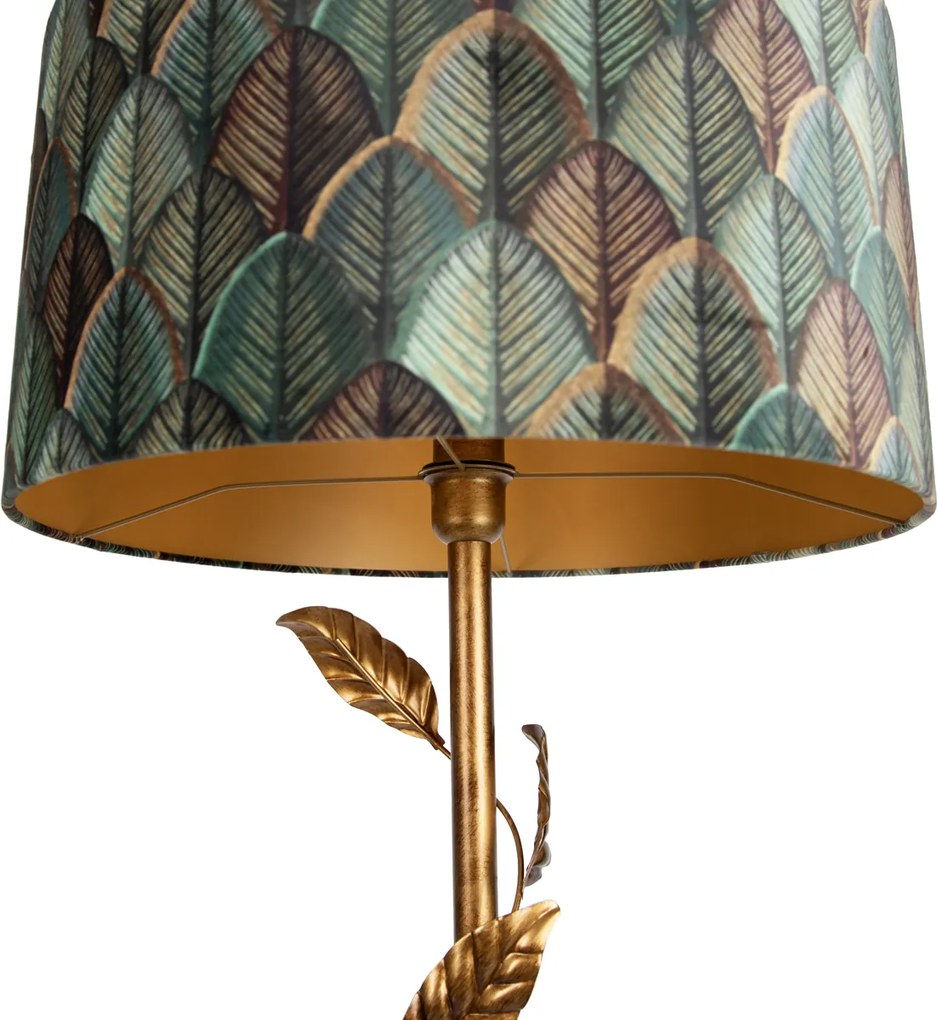 Zlatá stojaca lampa s tienidlom s dizajnom listov a zlatým interiérom 50 cm - Linden