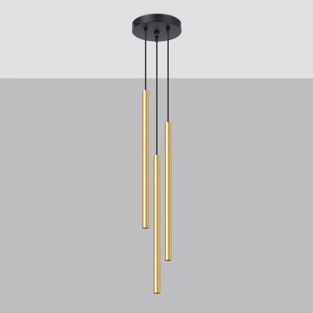 Závesné svietidlo Pastelo, 3x zlaté kovové tienidlo, b, o