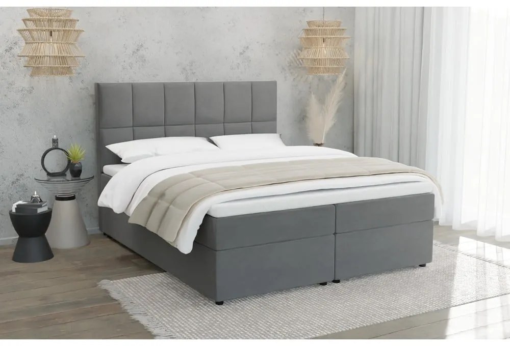 Sivá boxspring posteľ s úložným priestorom 200x200 cm Flip – Ropez