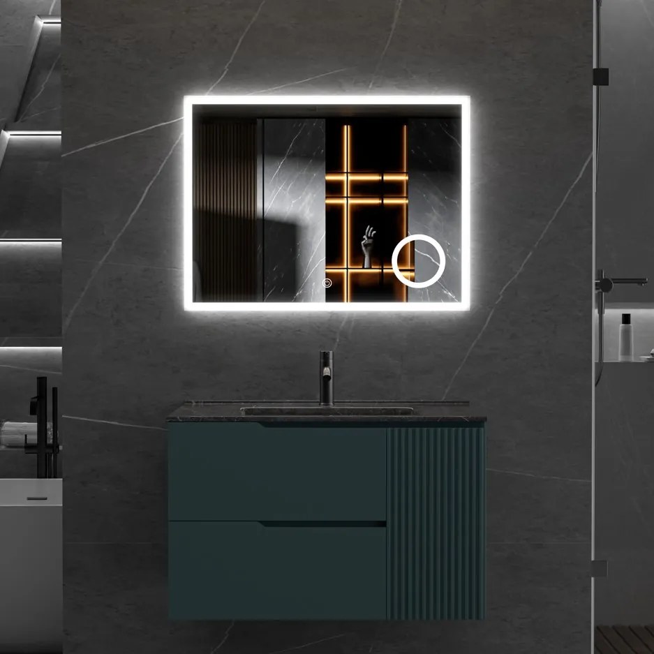 Erga Luna, LED zrkadlo 80x60cm s kozmetickým zrkadlom 3x zväčšenie, 2185 lm, 6500K, predné/zadné osvetlenie, ERG-V01-124-8060-00
