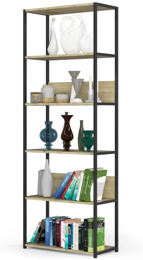 Regál LOFT 70 cm čierna/dub artisan