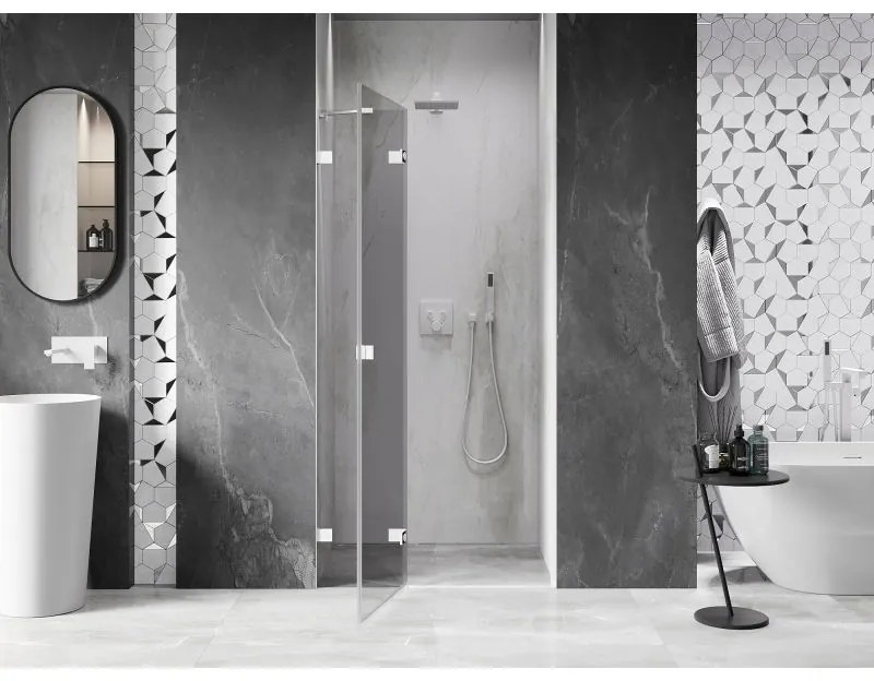 Mexen, Mexen Lunar ľavé otočné sprchové dvere 125 cm, transparentné, biele - 834-125-000-20-00-L