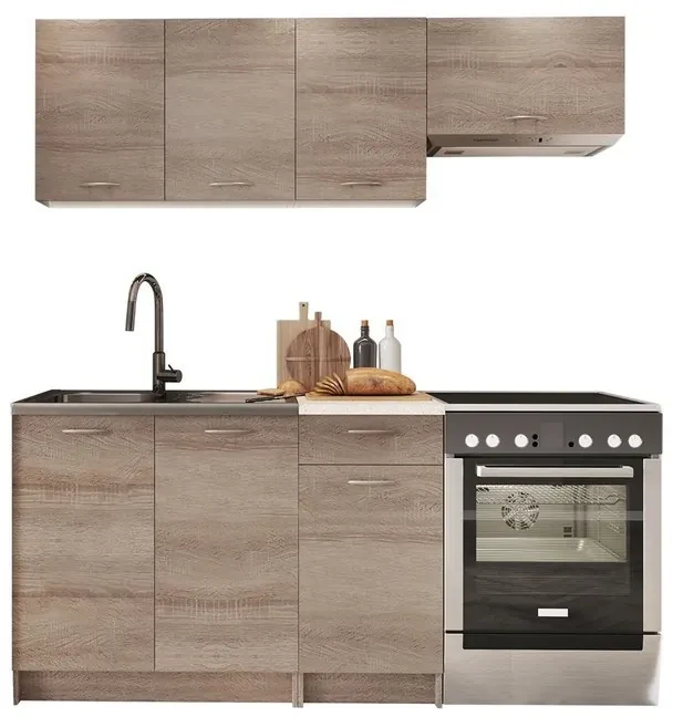 Kuchynská linka s LED osvetlením 120/180 cm MILLA - dub sonoma / béžová