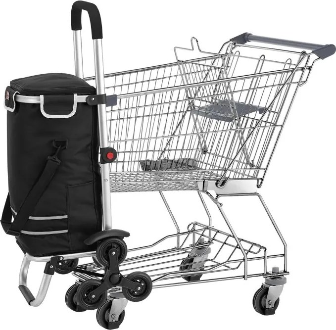 Nákupný vozík 3 v 1 na schody - objem 56 l, čierny