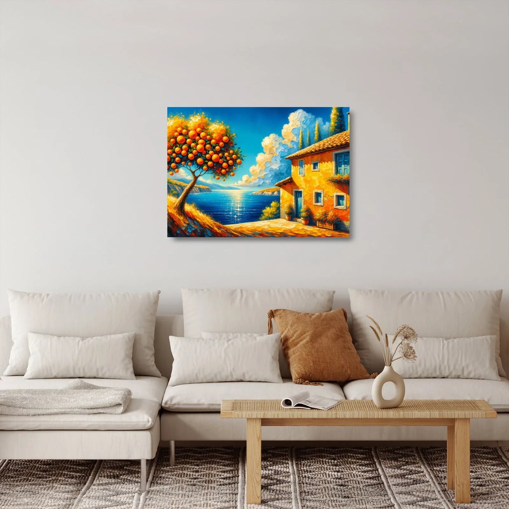 Sklenený obraz - Dom s pomarančmi II. (70x50 cm)