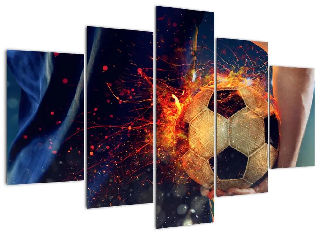 Obraz - Futbalová lopta v ohni (150x105 cm)
