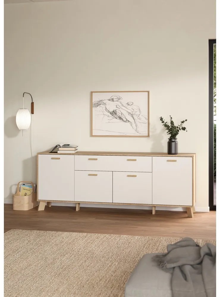 Biela/v prírodnej farbe komoda v dekore duba 196x73x39 cm Ikast – Tvilum