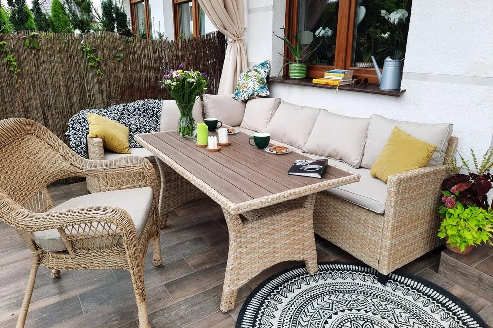 Home Garden Záhradná rohová pohovka Lagos so stolíkom, béžová/hnedá