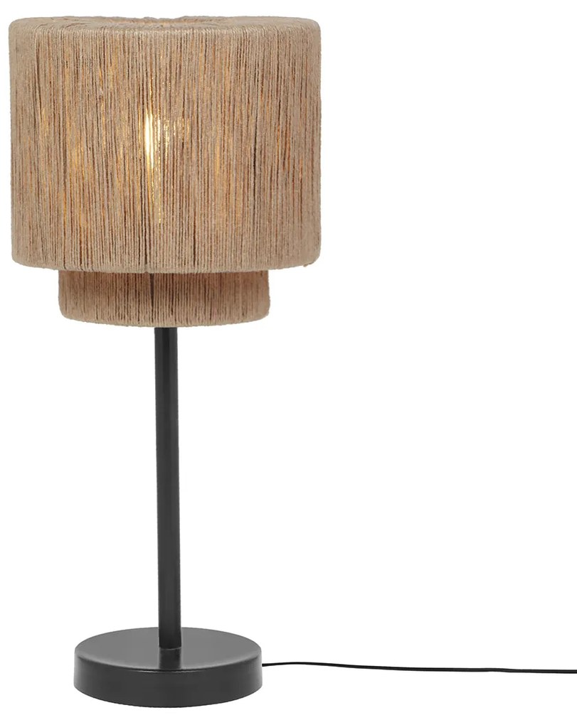 Japandi stolná lampa čierna s hnedým lanom - Smilla