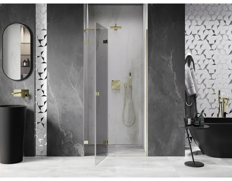 Mexen, Mexen Lunar L Otočné ľavé sprchové dvere 100 cm, transparentné, zlaté - 834L-100-000-50-00-L