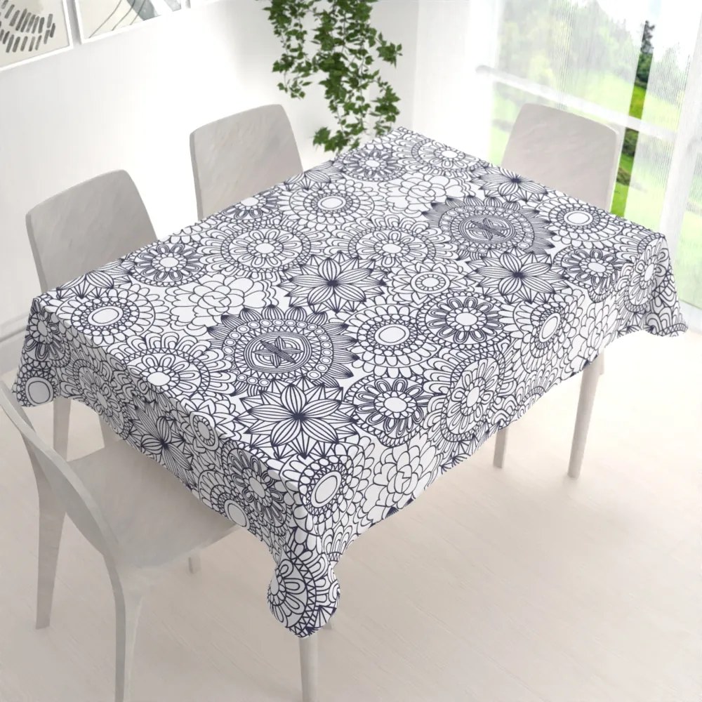 Biante Bavlnený obdĺžnikový obrus Sandra SA-274 Tmavo modré mandaly na bielom 80x120 cm