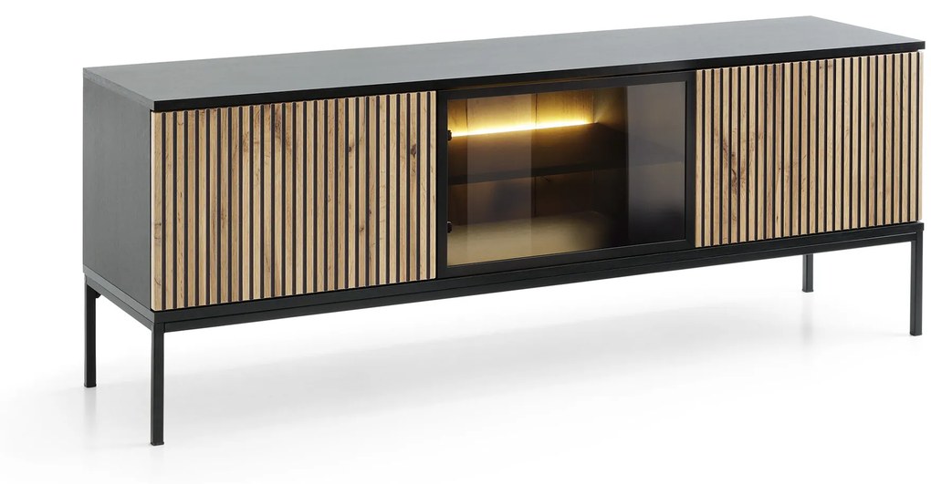 TV stolík Sento s LED osvetlením 154 cm dub wotan/čierny
