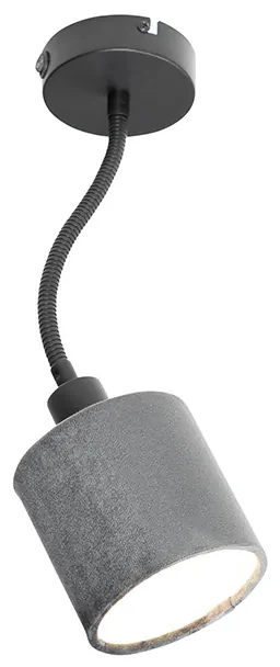 Nástenná lampa čierna so sivým tienidlom spínačom a flexibilným ramenom - Merwe