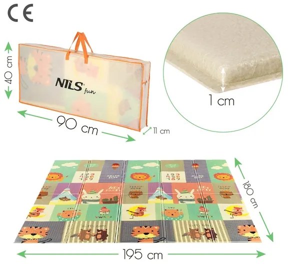 Detská skladacia penová podložka NILS Fun MD04 ZOO