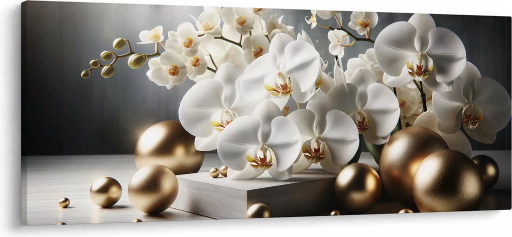 Obraz - Orchidea a zlaté gule (120x50 cm)