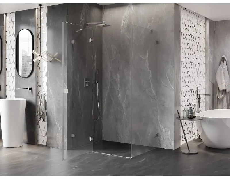 Mexen Lunar, 1-krídlový sprchový kút, ľavý, 85 x 80 cm, 8mm číre sklo, brúsená oceľ profil, 834-085-080-97-00-L