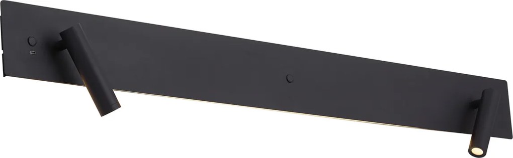 Moderná čierna 2-svetelná nástenná lampa vrátane LED s podsvietením a USB-C - Longly