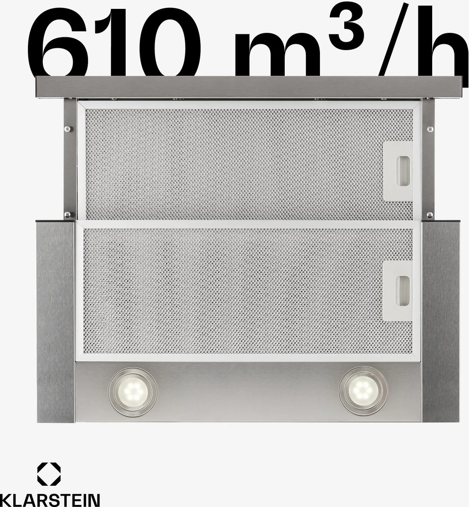 Klarstein Vinea, digestor, 60 cm, vstavaný, 610 m³/h, plochá konštrukcia, strieborný