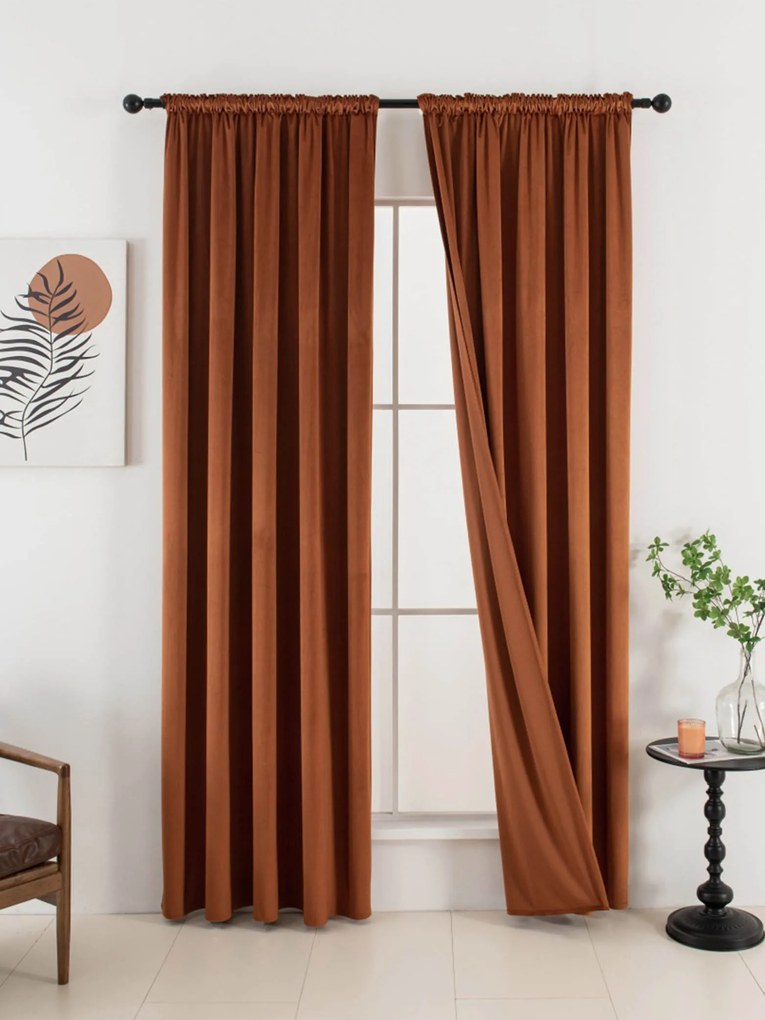 Zamatové zatemňovacie závesy Cesar terakota - 140 x 250 cm (2ks) - riasiaca stuha