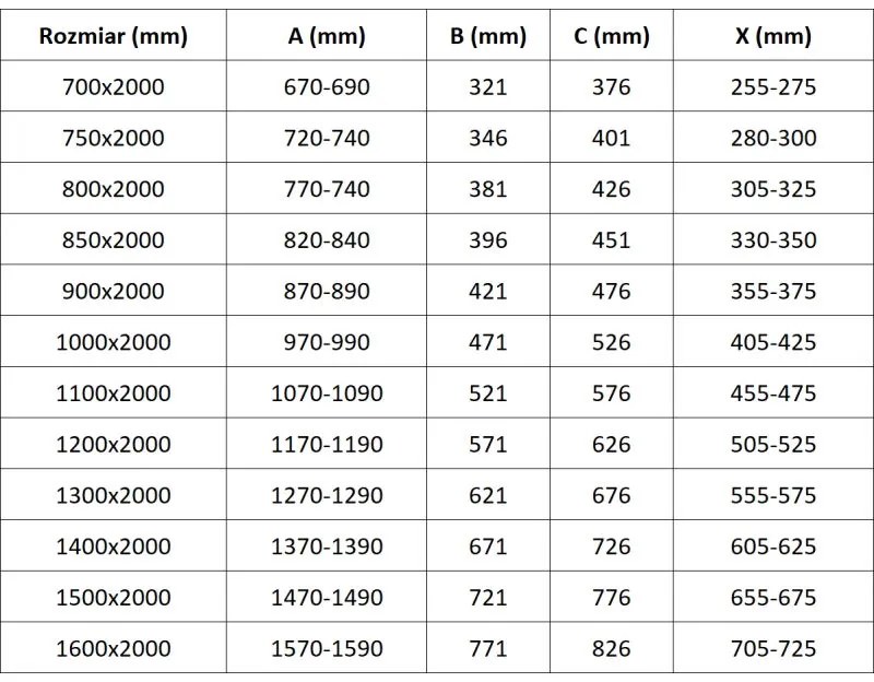 Mexen Velar, sprchová zástena s posuvnými dverami Walk-in 70 x 200 cm, 8mm číre sklo, brúsená oceľ, 871-070-000-03-97