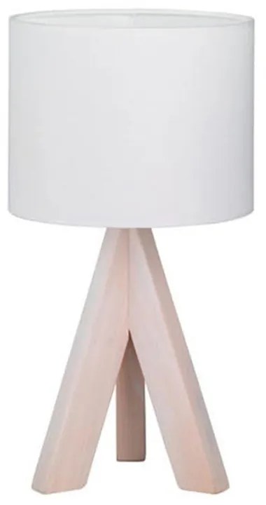 Biela stolová lampa z prírodného dreva a tkaniny Trio Ging, výška 31 cm
