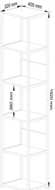Kovový regál 40 cm, 6 políc, čierny / dub craft