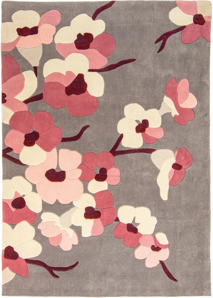 Flair Rugs koberce Ručne všívaný kusový koberec Infinite Blossom Charcoal / Pink - 80x150 cm