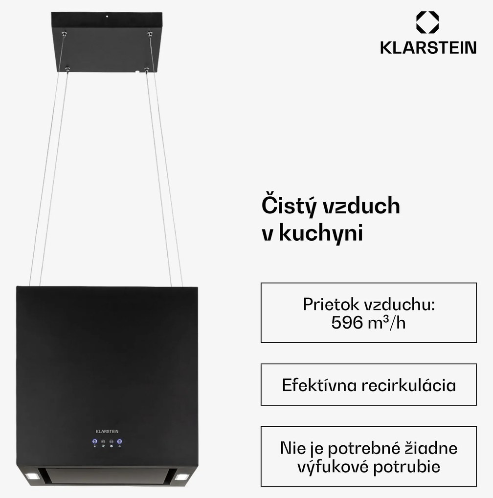 Klarstein Kronleuchter, digestor, 44 cm, ostrovčekový, 596 m³/h, LED panel, A, čierny