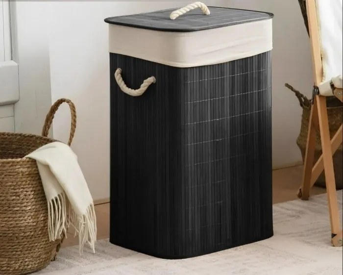TRENDIE Bambusový kôš na prádlo 72l čierny + DARČEK