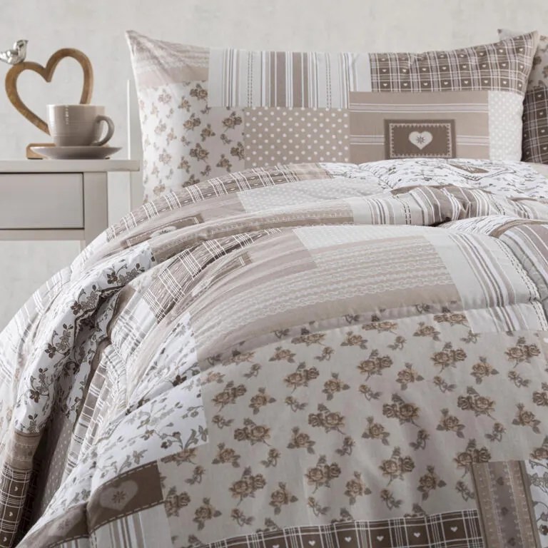 Letná sada periny a vankúša PATCHWORK, béžová