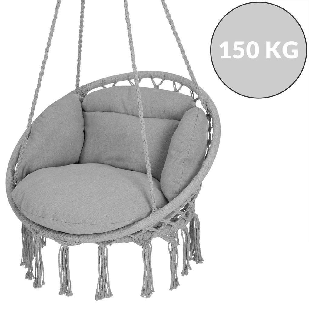 Detex Závesné kreslo BOHO s vankúšmi, Ø61cm, svetlo sivá