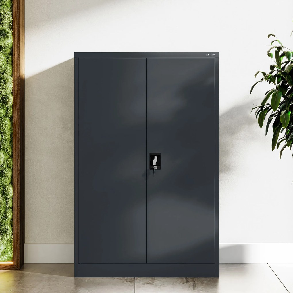 Kovová kancelárska spisová skriňa KEVIN, 900 x 1400 x 400 mm, antracitová