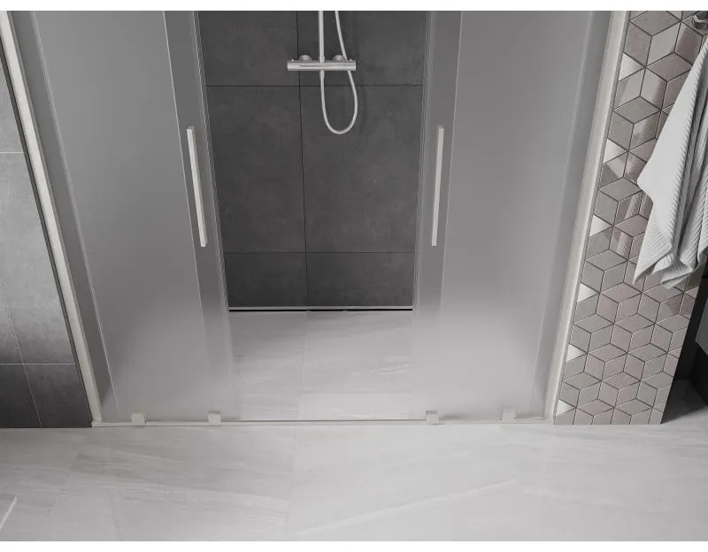 Mexen Velar Duo, posuvné sprchové dvere do otvoru 170 cm, 8mm sklo námraza, brúsená oceľ, 871-170-000-32-97