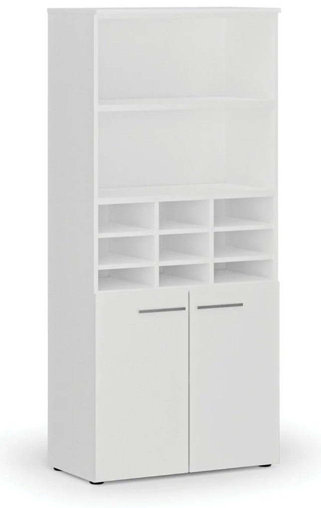 Triediaci regál s dverami PRIMO WHITE, 800 x 420 x 1781 mm, 9 priehradok, biela