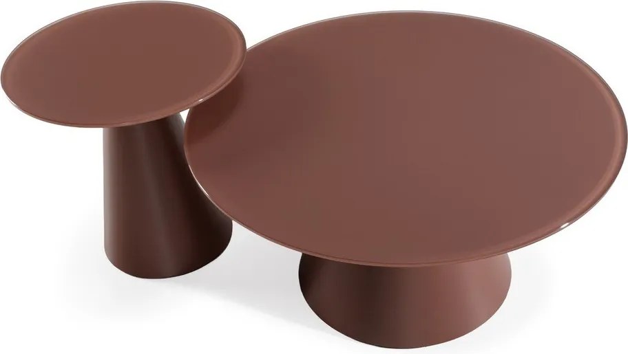 Hnedé okrúhle konferenčné stolíky v súprave 2 ks so sklenenou doskou ø 80 cm Vida – MOME