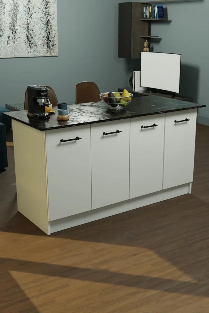 Kuchynský ostrovček VERRI, biela/čierny mramor