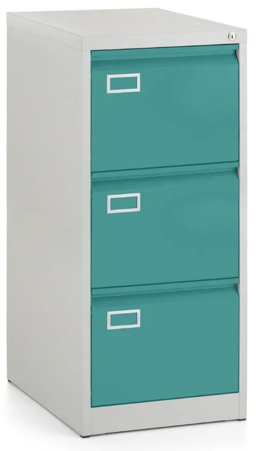 Kovová kartotéka A4 - 3 zásuvky, cylindrický zámok, zelená - ral 6033