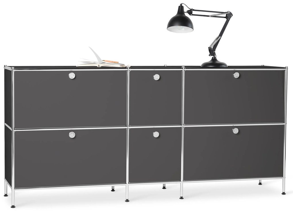 Veľká kovová odkladacia skrinka »CN3« so 6 výklopnými priehradkami, sivá